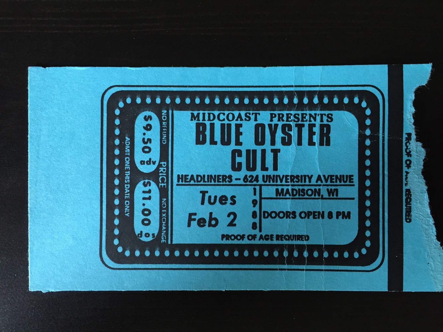 Blue Öyster Cult - Headliners, Madison - February 2, 1988 concert - My ...